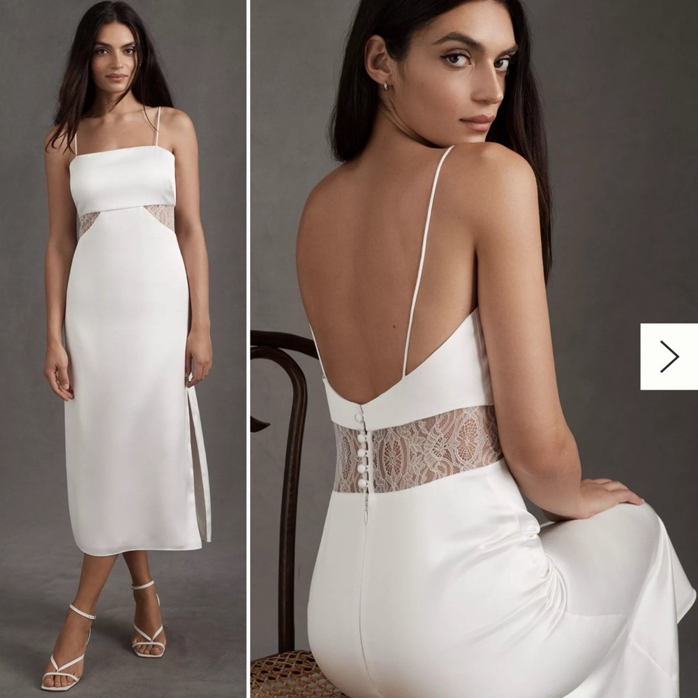 Sachin & Babi Jane Strappy Sheer Lace Cutout Satin Midi Dress. Size 14. NWT.
